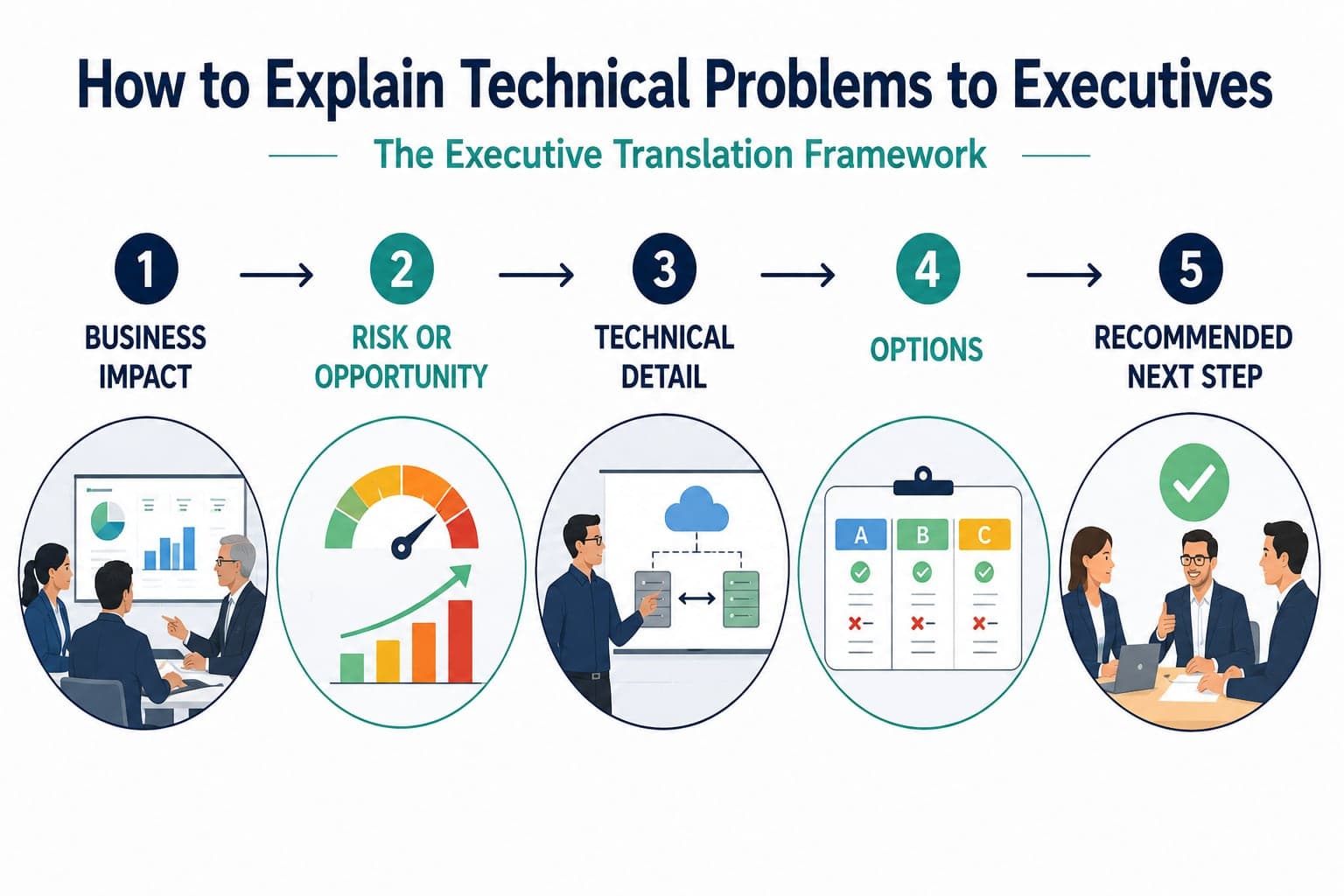 Technical expert explaining a complex concept clearly to executives