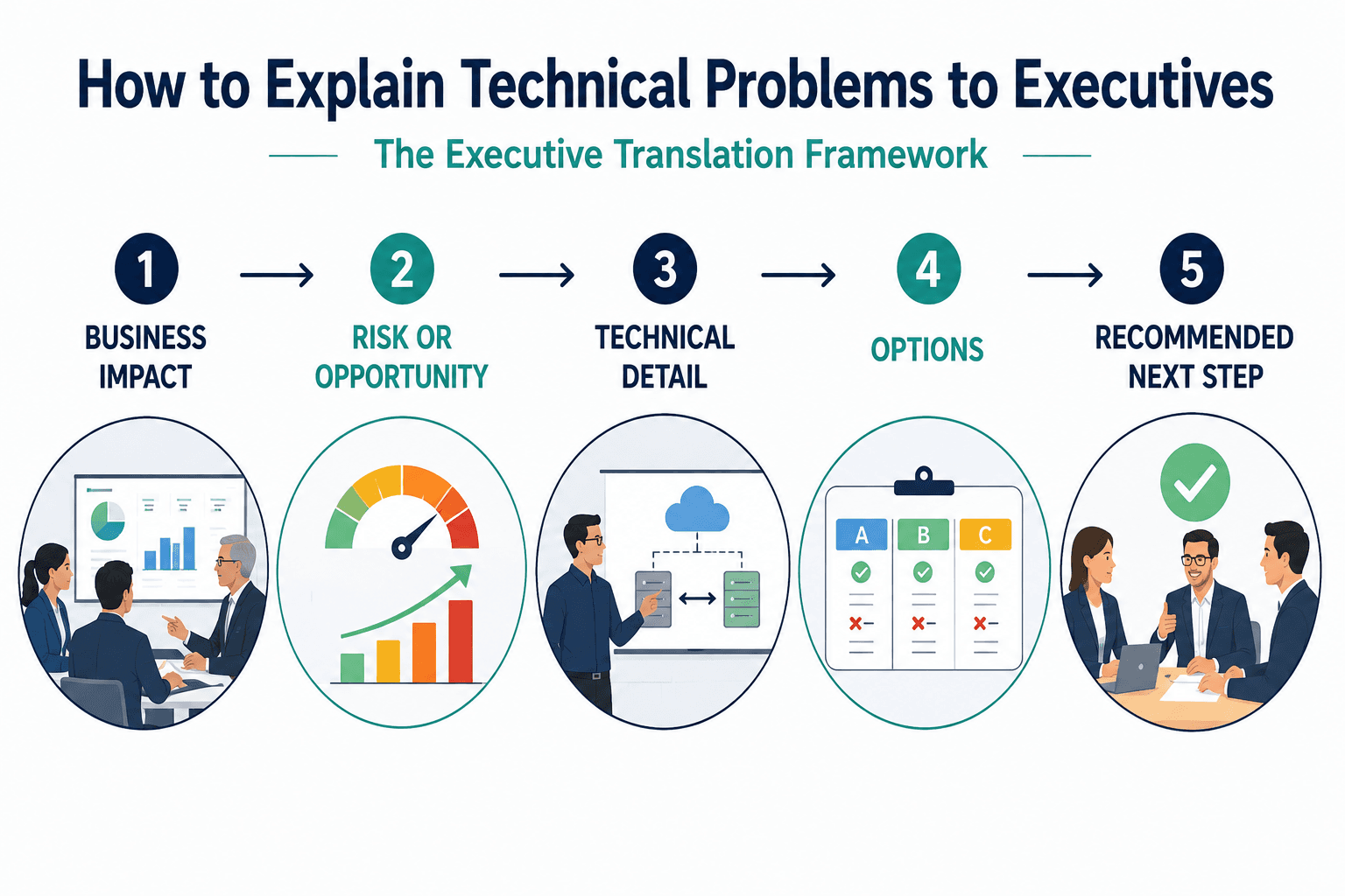 Technical expert explaining a complex concept clearly to executives