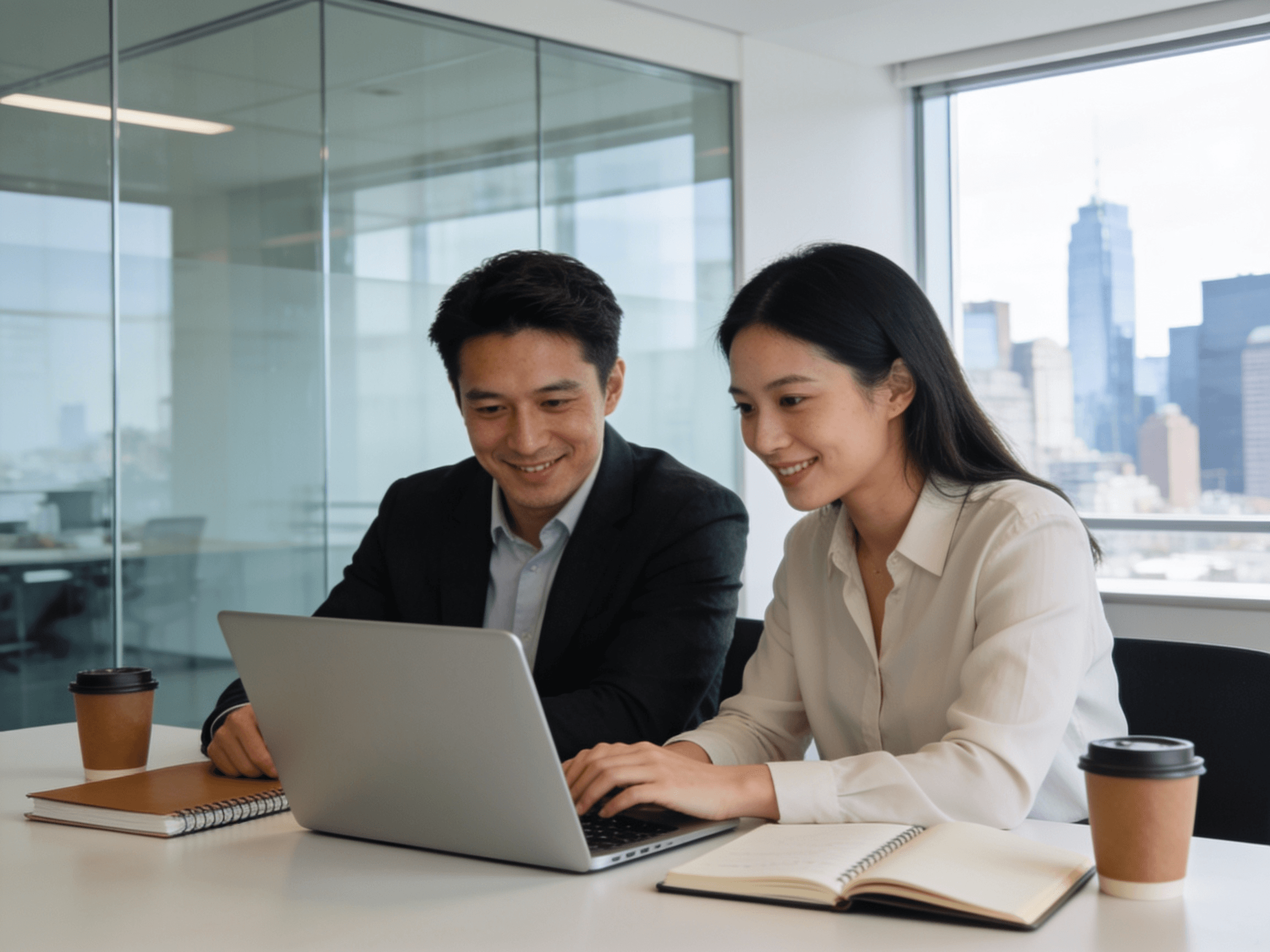 A supportive manager giving constructive feedback to a colleague at work