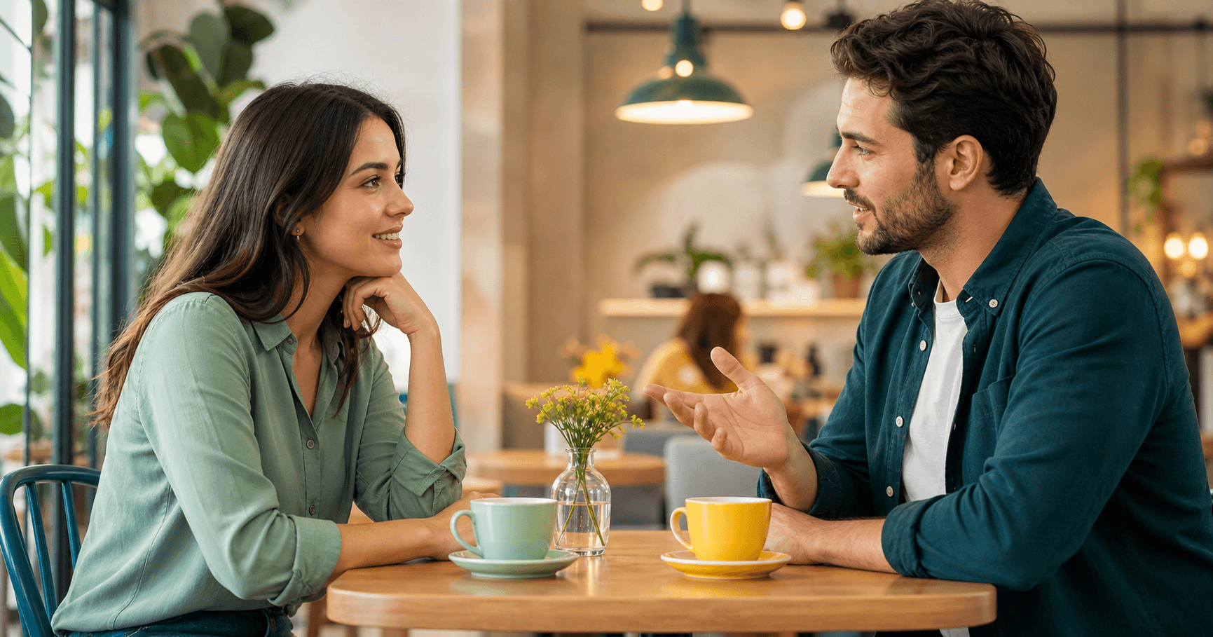 Two people having a respectful conversation with comfortable distance
